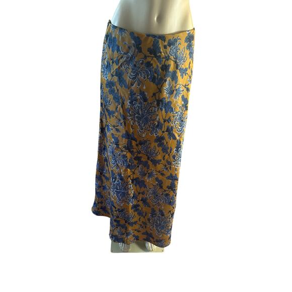 NWT Women M Tall Banana Republic Midi Slip Skirt Floral Print Ochre Long Maxi - Picture 2 of 6